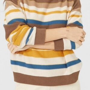 St. John's Bay Brown and Blue Striped Long Sleeve Top